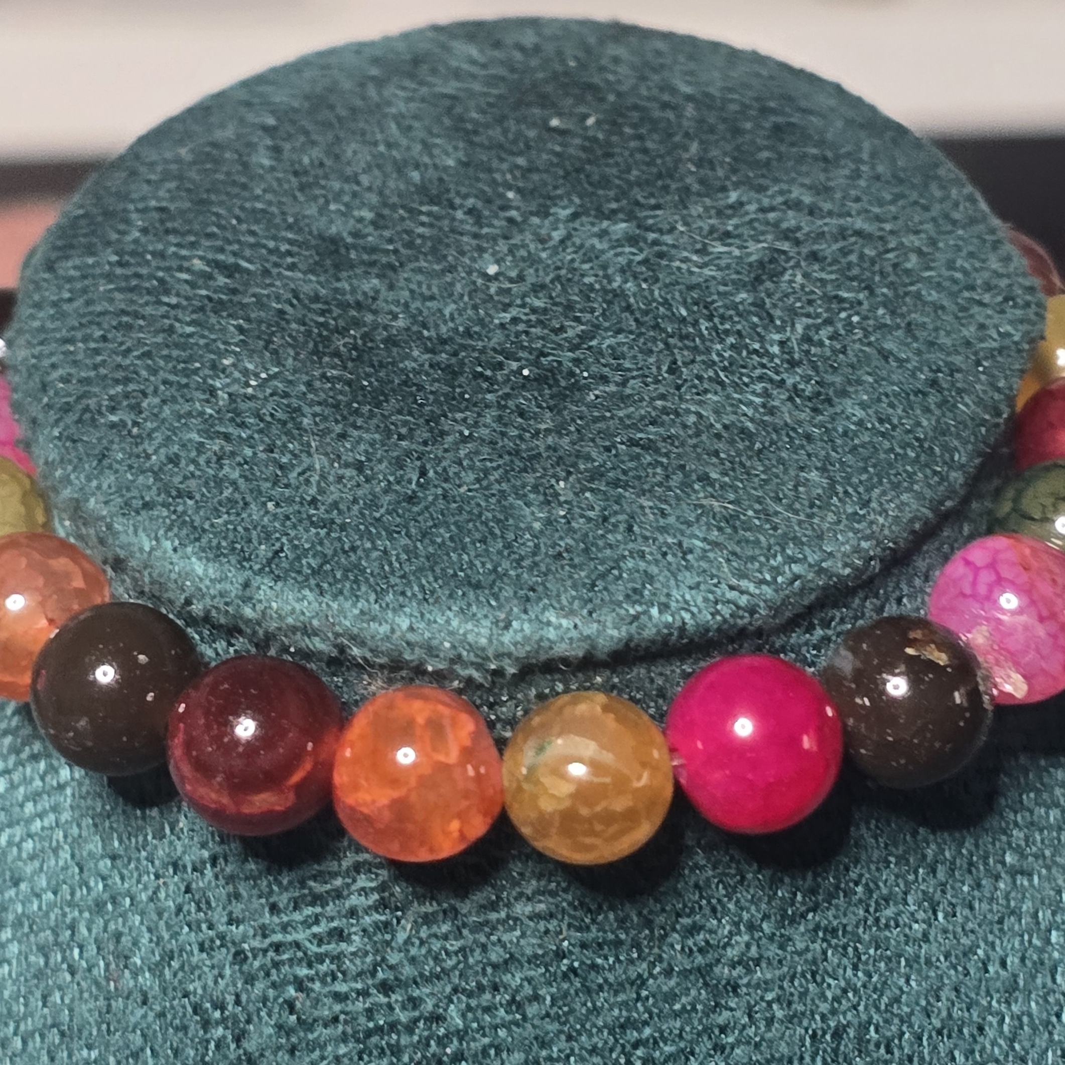 Multicolor Agate Beaded Stretch Bracelet - Vibrant Pink, Orange, Brown